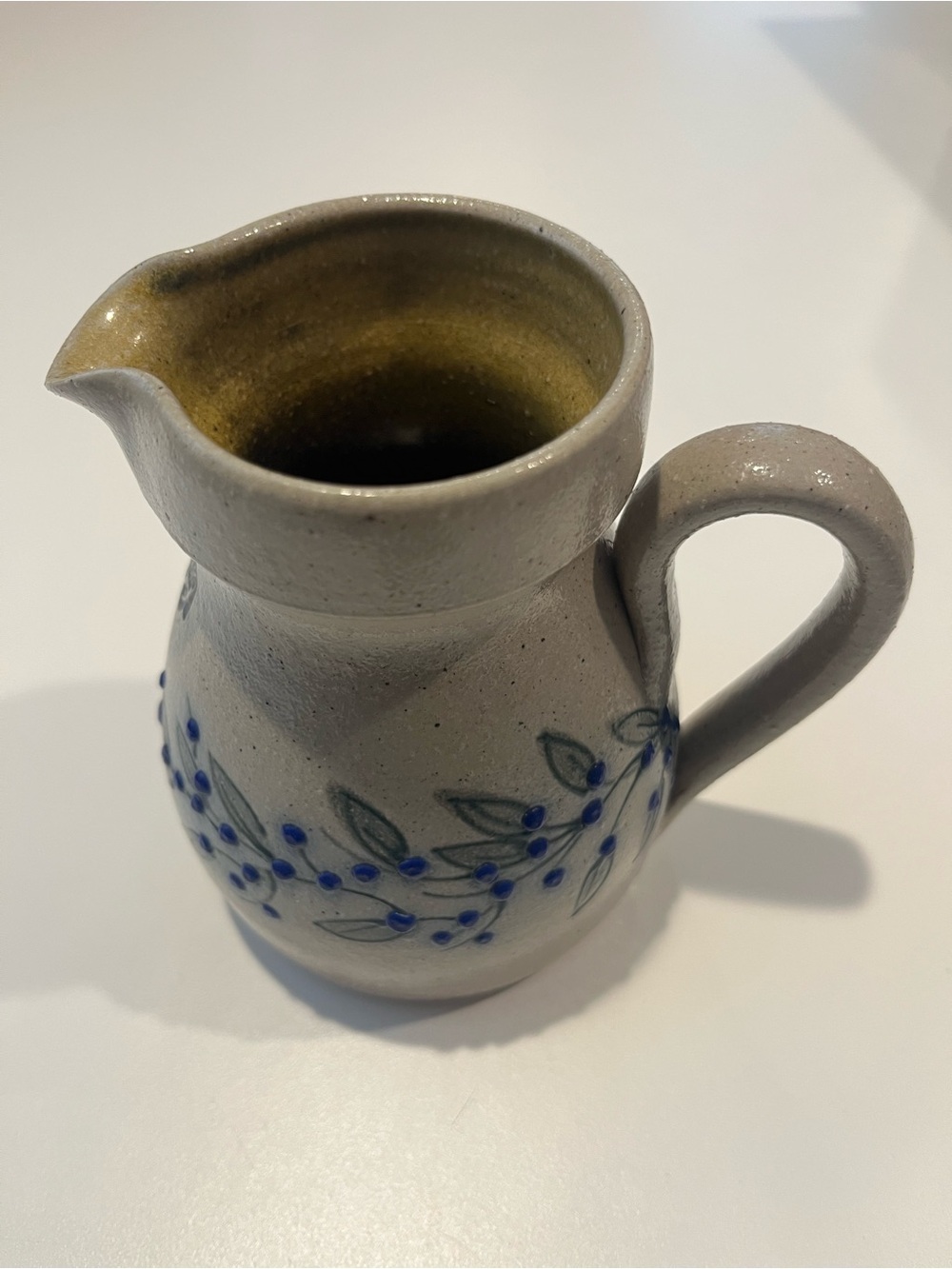 Vintage Salmon Falls Stoneware Pottery Small Pitcher Creamer Blueberry Vine